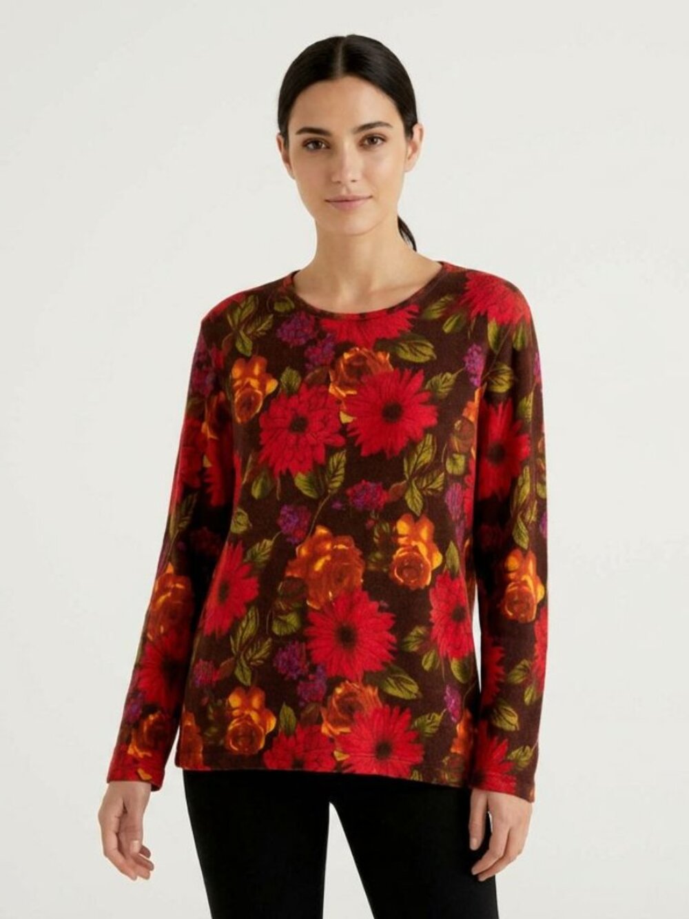 Cathy Daniels Red Floral Sweater 2XL Long Sleeve Colorful Round Neck Casual